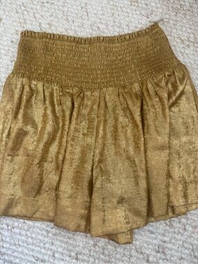 TCEC Metallic Gold Smocked-Waist Skort